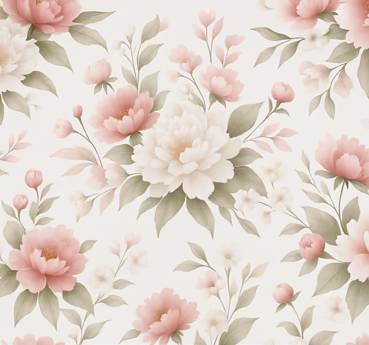 Papel tapiz para sala peonía blanca y rosa - TenVinilo