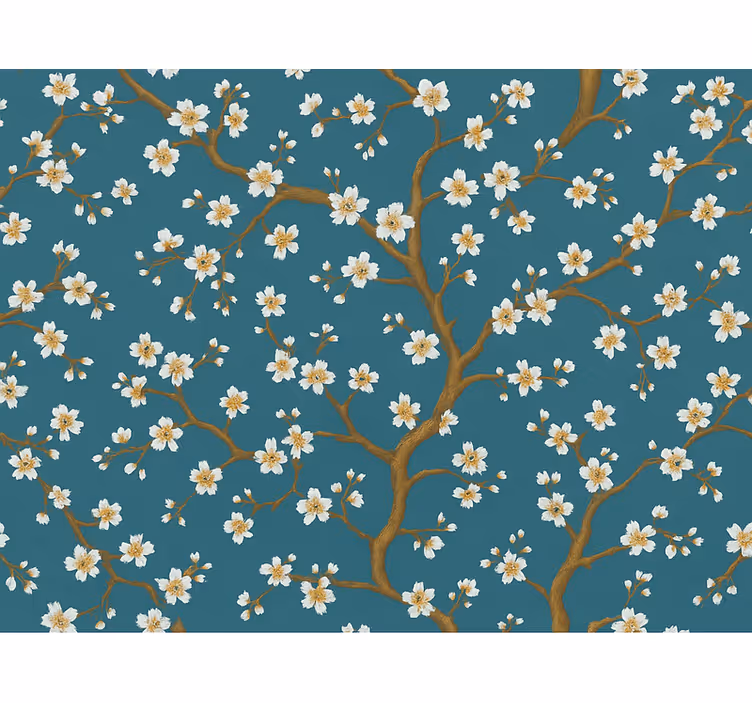 Papel tapiz flores flor dorada teal - TenVinilo