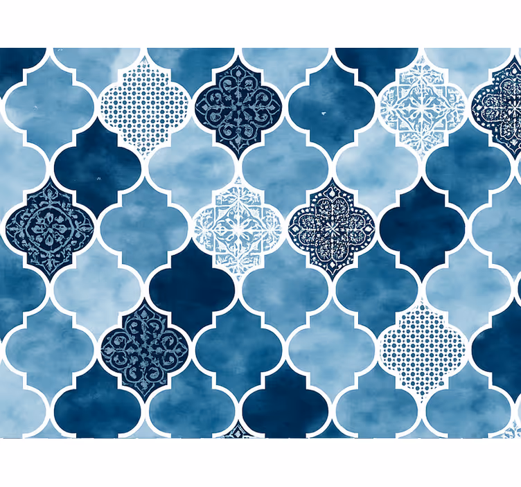 Papel tapiz azulejos acuarela azul marroquí - TenVinilo