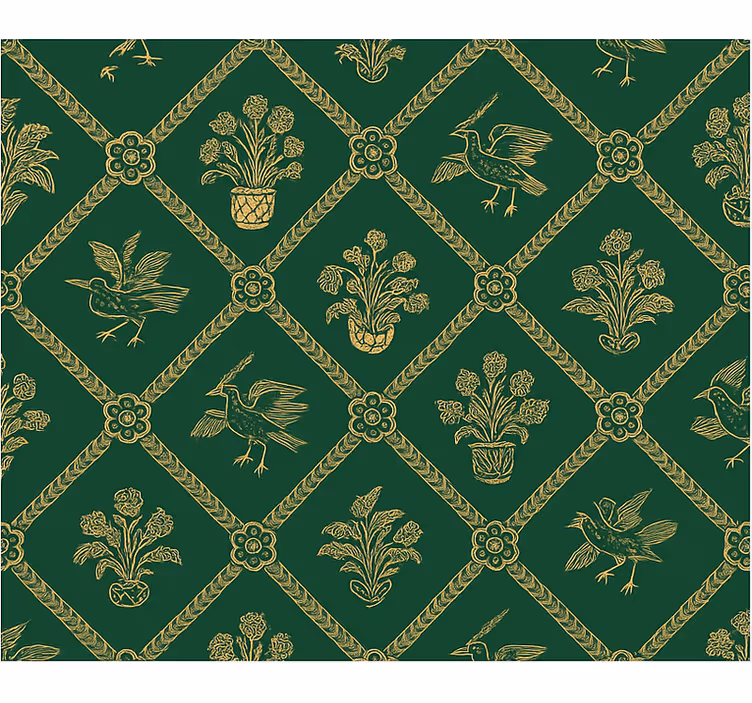 Papel tapiz recámara matrimonial patrón verde y oro - TenVinilo
