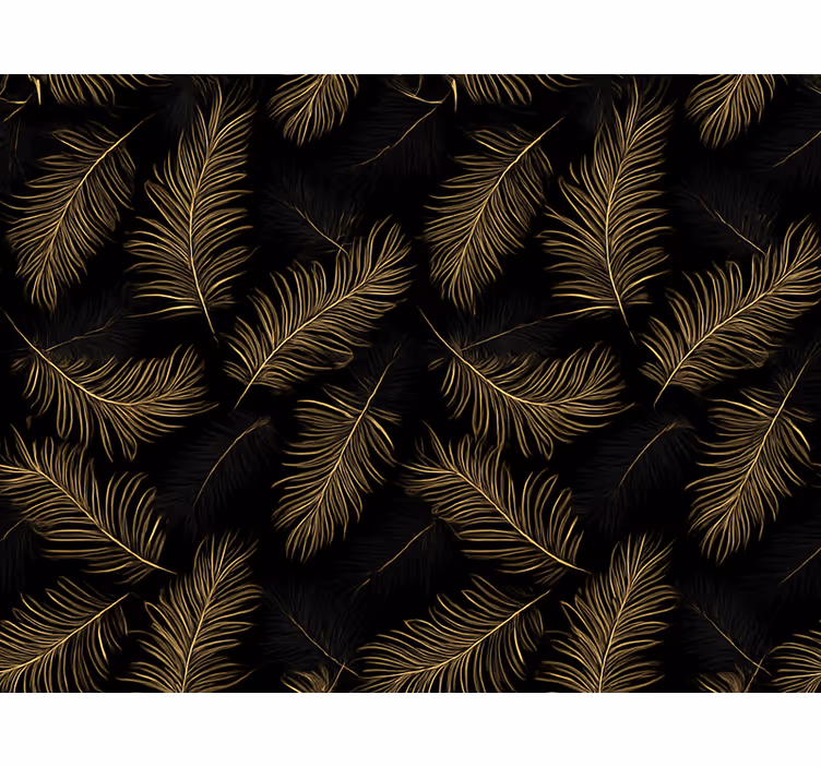 Papel tapiz para sala negro con patrón de hojas doradas - TenVinilo