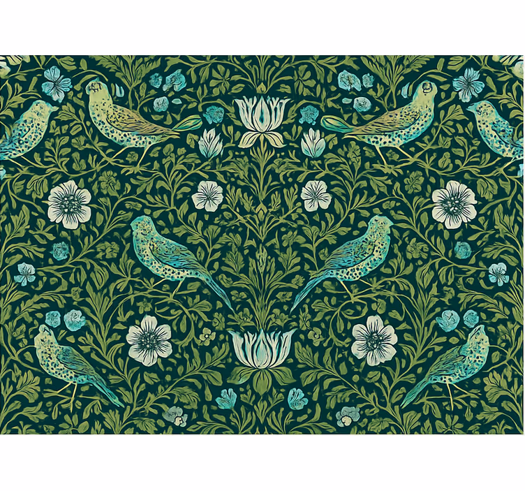 Papel tapiz recámara matrimonial floral y pájaro ornamental - TenVinilo