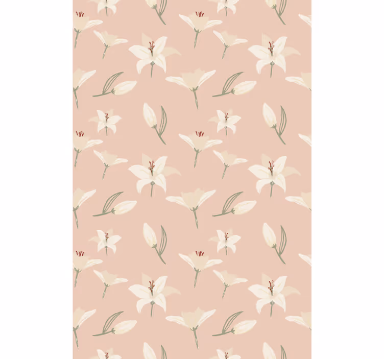 Papel tapiz floral lirios blancos sobre fondo nude - TenVinilo