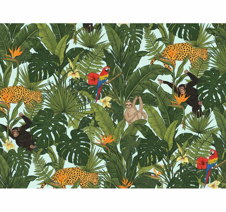 Papel tapiz selva jungla y tropical con animales - TenVinilo