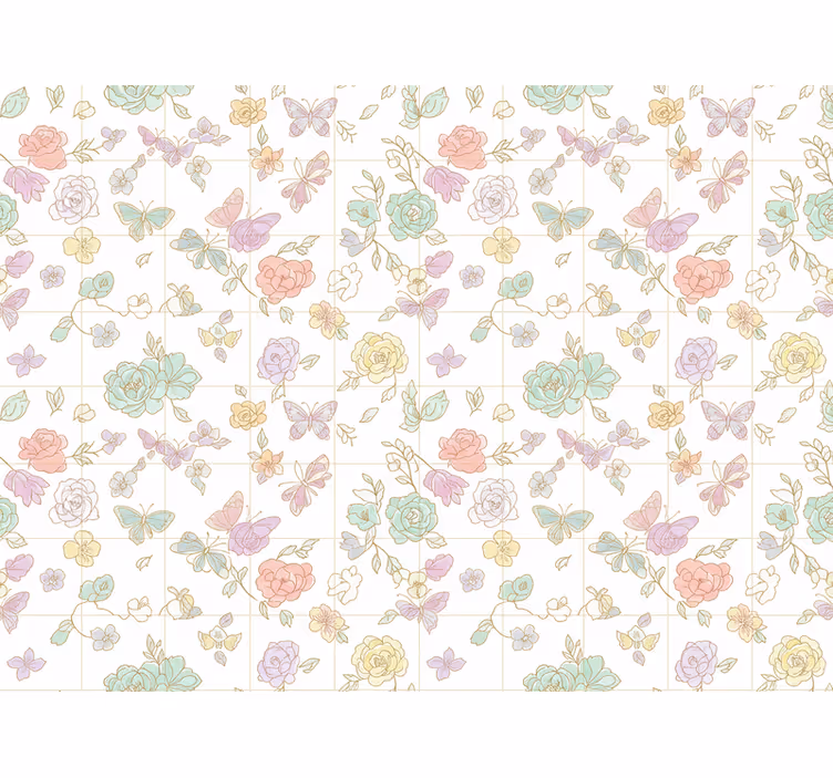 Papel tapiz flores mariposa de colores suaves - TenVinilo