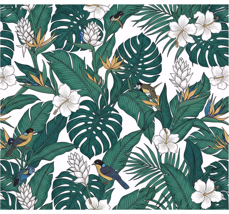 Papel tapiz flores diseño jungla verde petróleo - TenVinilo
