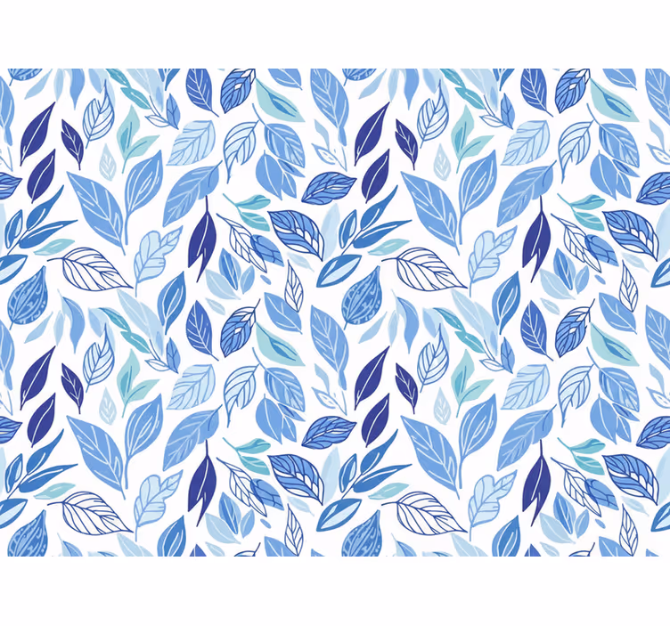 Papel tapiz flores hojas dibujadas en azul - TenVinilo