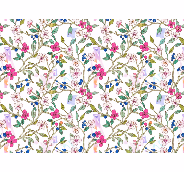 Papel tapiz flores ramas en flor coloridas - TenVinilo