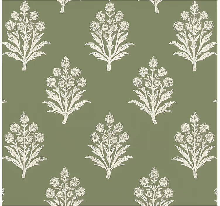 Papel tapiz flores estampado floral verde sucio - TenVinilo