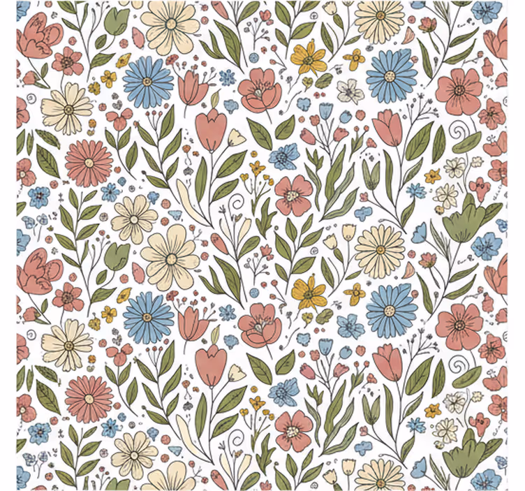 Papel tapiz hojas flores dibujadas - TenVinilo