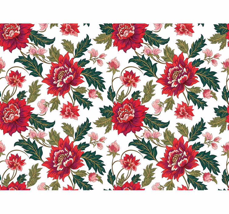 Papel tapiz hojas sinfonía floral roja - TenVinilo