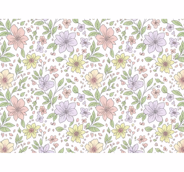 Papel tapiz hojas flores suaves de colores diferentes - TenVinilo