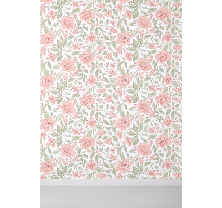 Papel tapiz hojas rosa claro y crema - TenVinilo