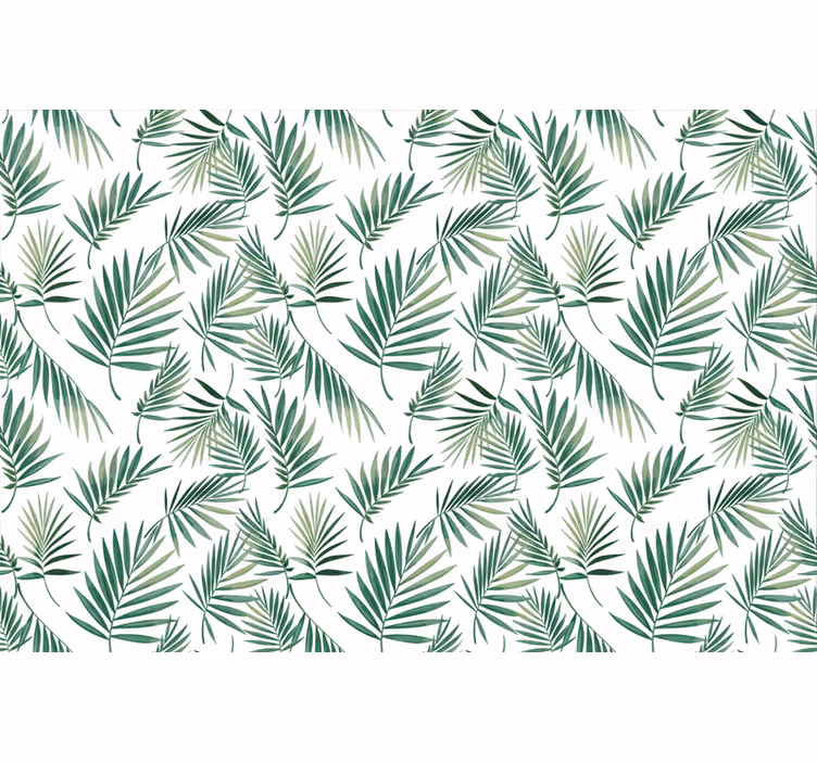 Papel tapiz blanco diseño escandinavo con hojas verdes - TenVinilo