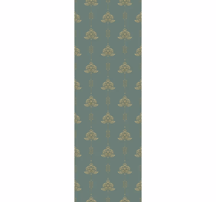 Papel tapiz verde con diseño jugendstil y flores doradas - TenVinilo