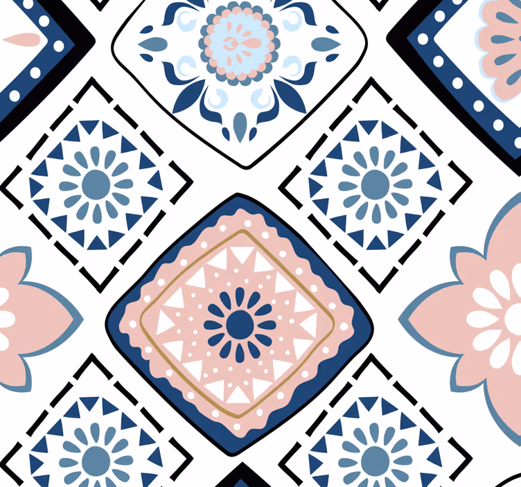 Papel pintado de flores de color rosa y azul claro - TenVinilo