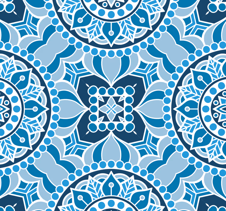 Papel decorativo estilo mandala patrón azul - TenVinilo
