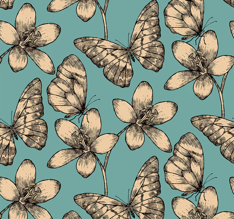 Papel pintado estilo vintage de mariposas - TenVinilo