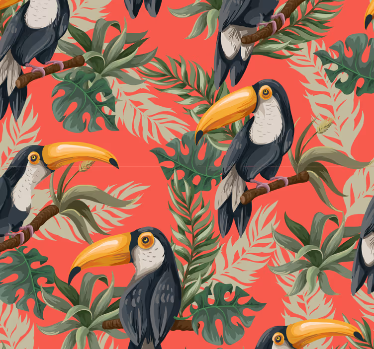 Papel pintado pasillo de tucanes y plantas - TenVinilo
