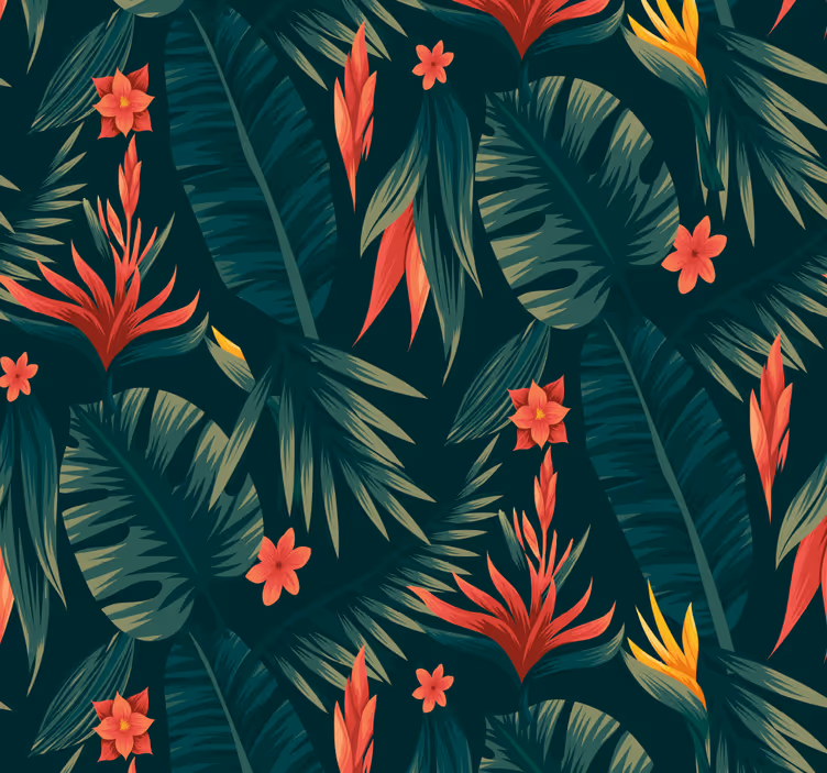 Papel pintado de hojas tropicales coloridas - TenVinilo