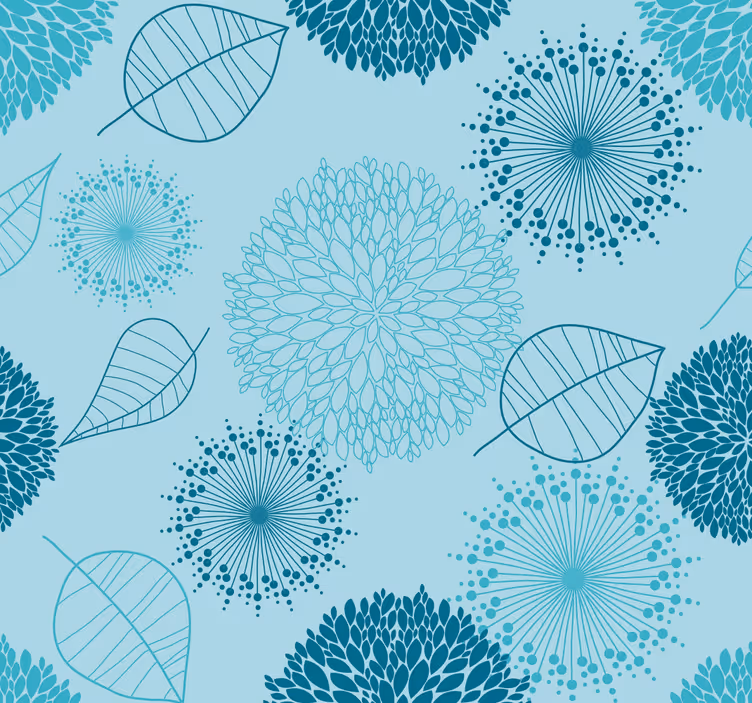 Papel pintado de flores y plantas azul - TenVinilo