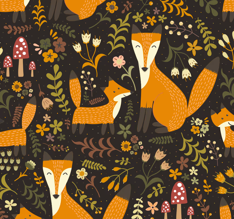 Papel pintado infantil de animales con zorros - TenVinilo