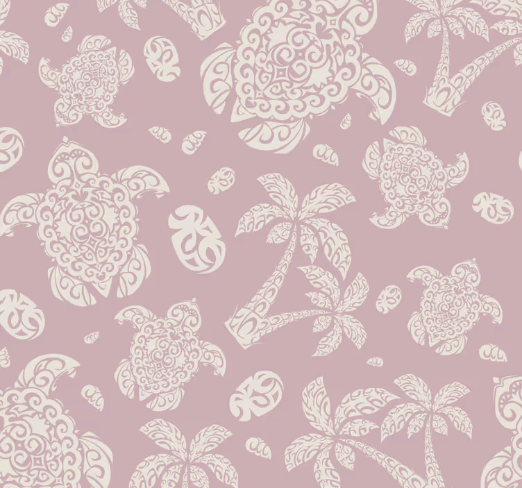 Papel pintado infantil rosa tortugas hawaianas - TenVinilo