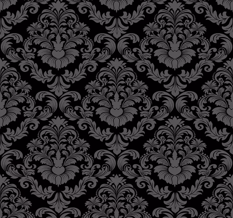 Papel pintado flores negro con figuras - TenVinilo