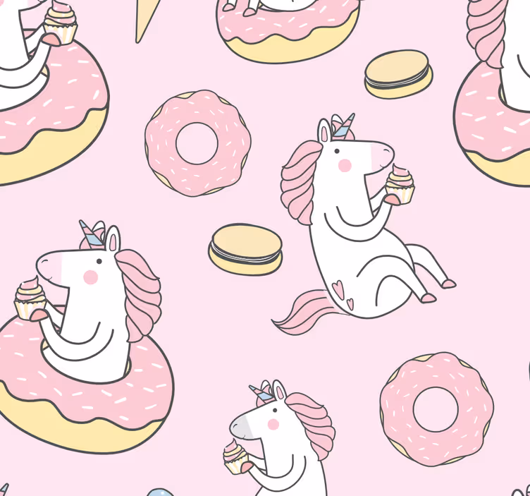 Papel pintado infantil unicornios rosa pastel - TenVinilo