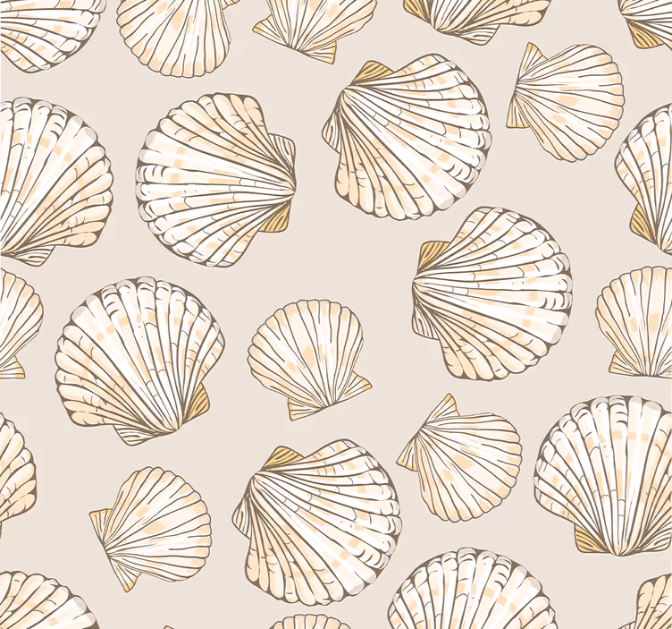 Papel pintado beige conchas marinas variadas - TenVinilo