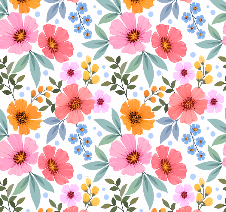 Papel pintado flores coloridas en fondo blanco - TenVinilo
