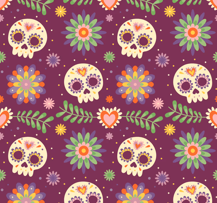 Papel tapiz Halloween motivo floral de calavera rústica - TenVinilo