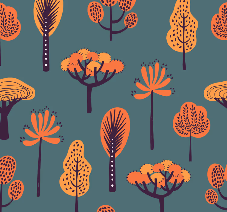 papel pintado de arboles motivos botánicos estilizados - TenVinilo