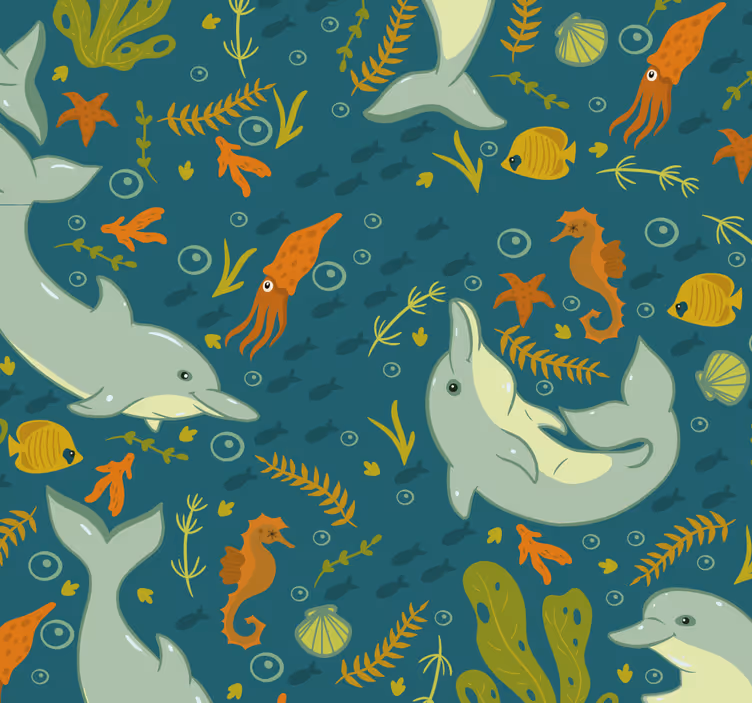 Papel pintado animales delfines pastel - TenVinilo