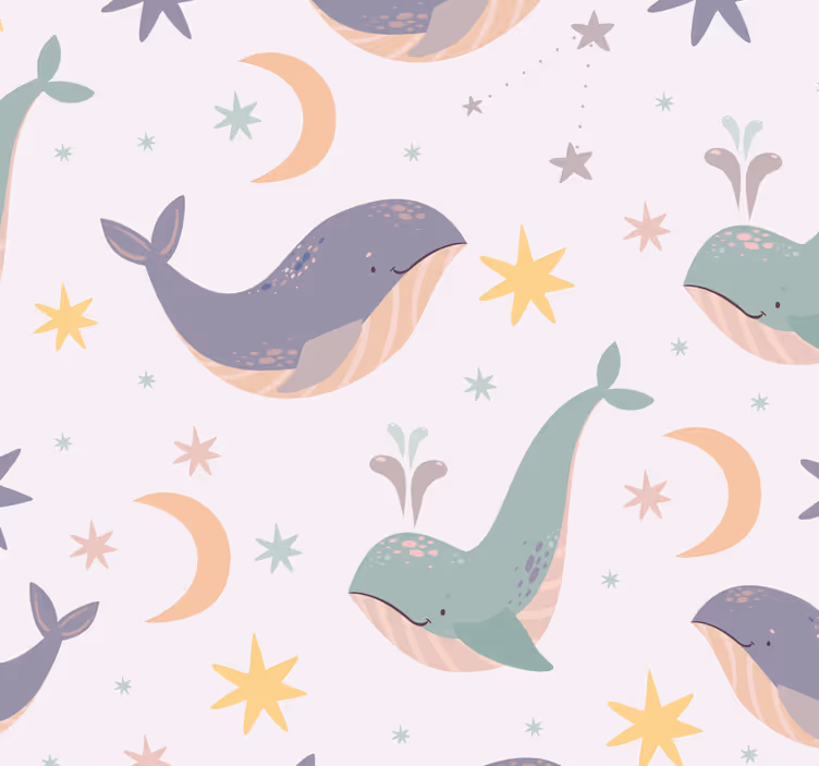 Papel tapiz animales patrones de ballenas caprichosas - TenVinilo
