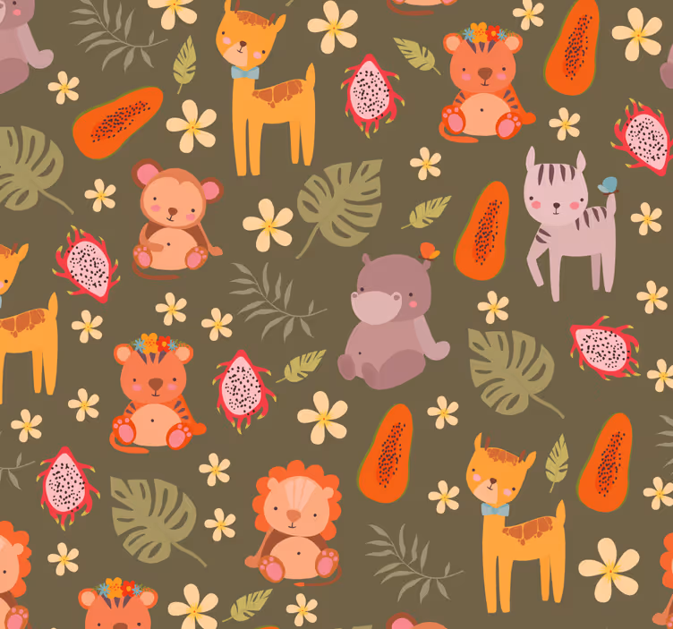Papel tapiz animales patrón de criaturas del bosque - TenVinilo
