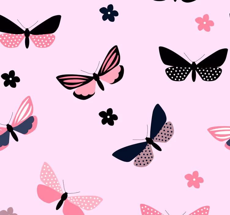 Papel pintado mariposas rosas y negras - TenVinilo