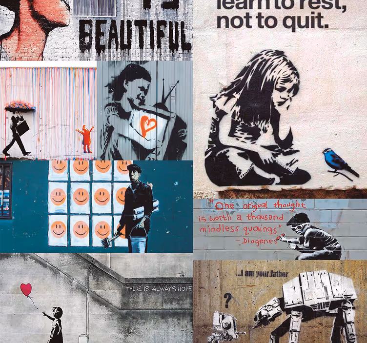 Papel pintado de arte composición bansky - TenVinilo