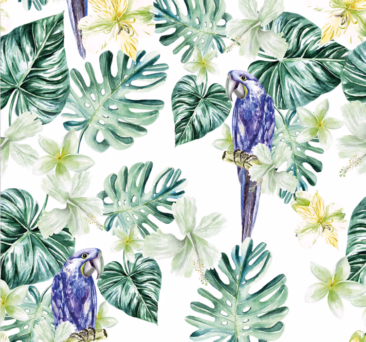 Papel pintado animales loros hojas tropicales - TenVinilo