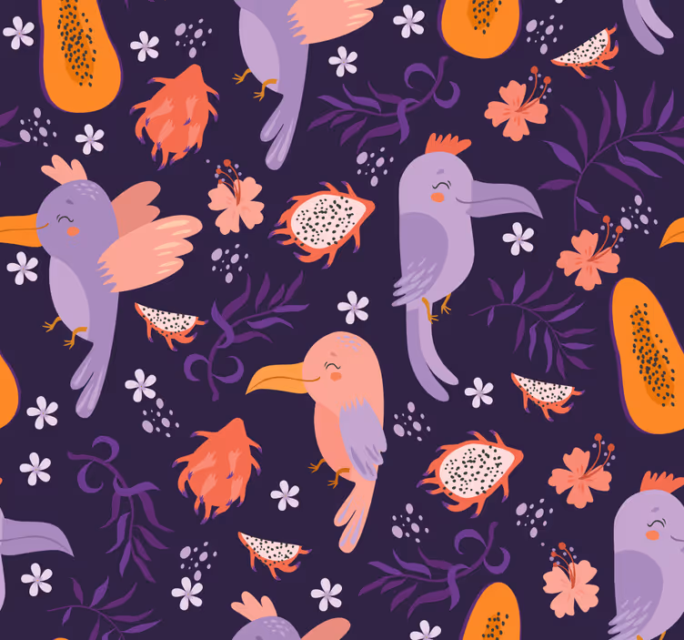 Papel tapiz animales patrón de aves tropicales - TenVinilo