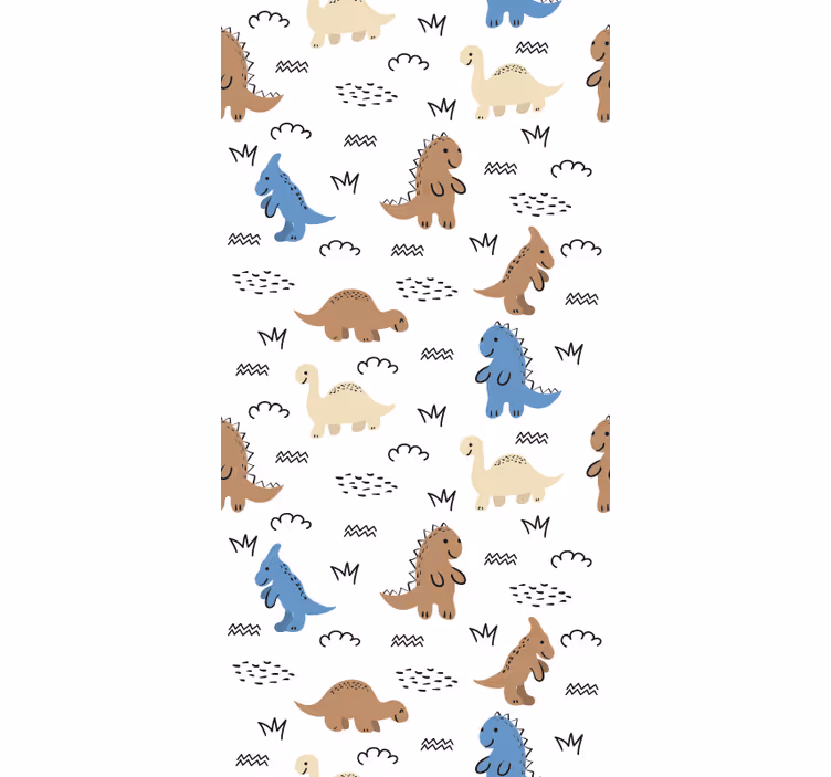 papel pintado infantil Felices dinosaurios azules y marrones - TenVinilo