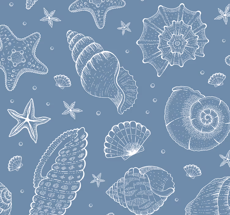 Papel pintado azul vida marina conchas - TenVinilo