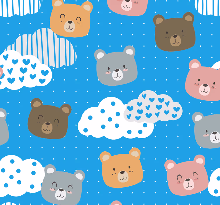 Papel pintado infantil de ositos y nubes - TenVinilo