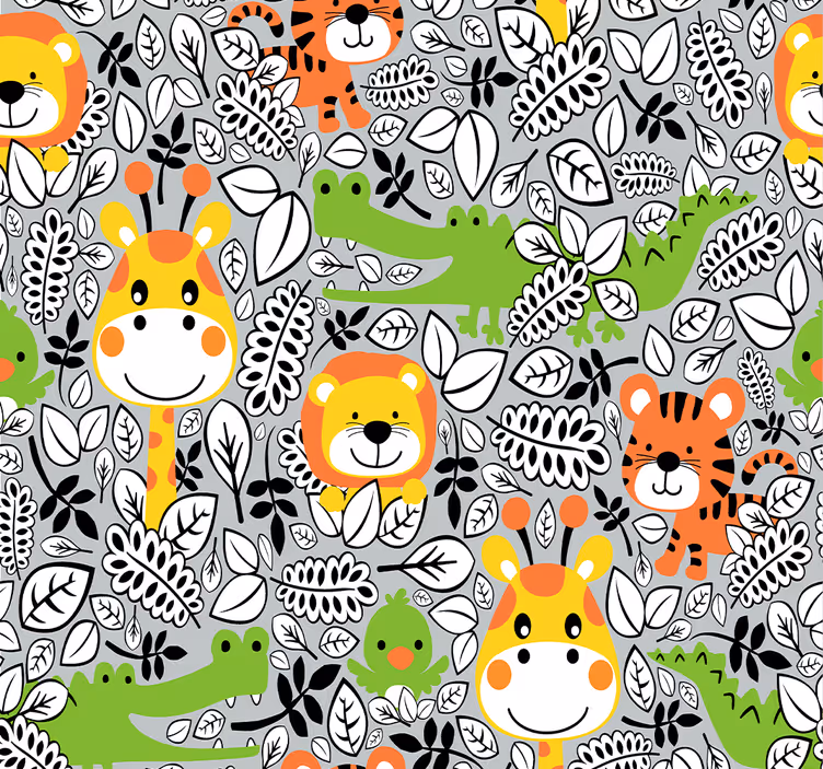 papel pintado infantil Amigos de la jungla gris - TenVinilo