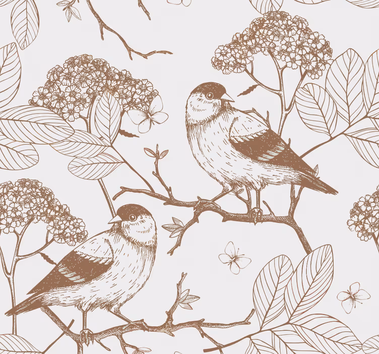 Papel pintado bebé patrón pájaros beige - TenVinilo