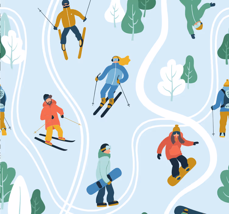 Papel tapiz bebé deportes de invierno juguetones - TenVinilo
