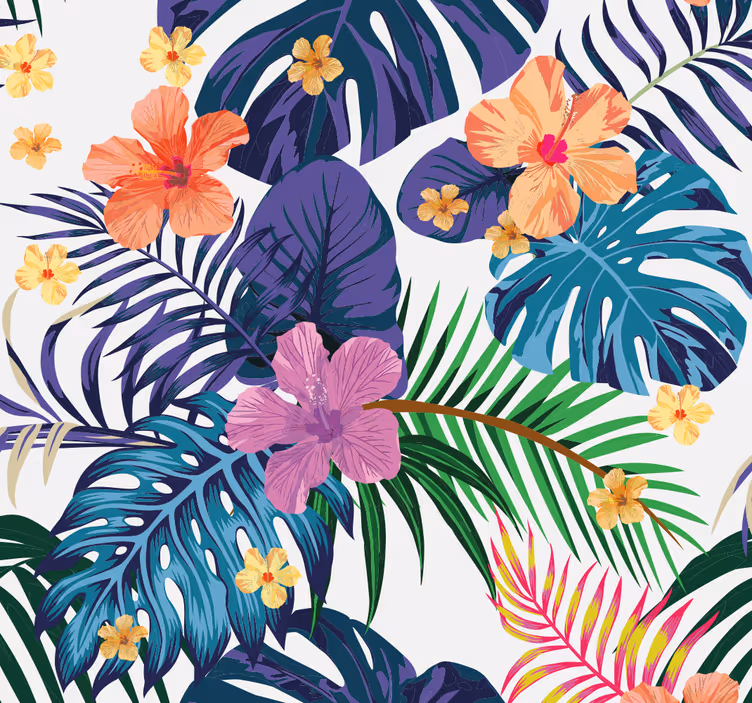 Papel pintado flores de colores hawaianas - TenVinilo