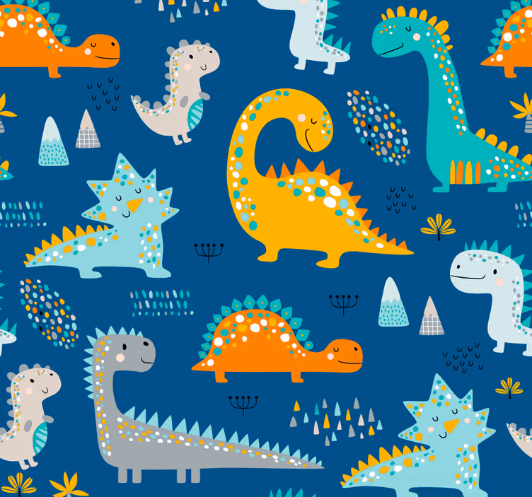 Papel pintado animal Dinosaurios de varios colores - TenVinilo