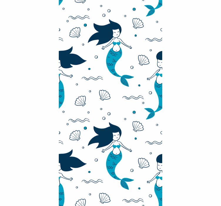 papel pintado azul Tema de patrón de sirena - TenVinilo
