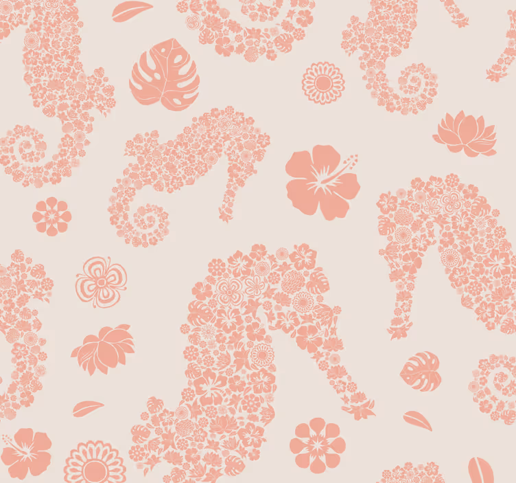 Papel tapiz animales patrón floral de caballito de mar - TenVinilo